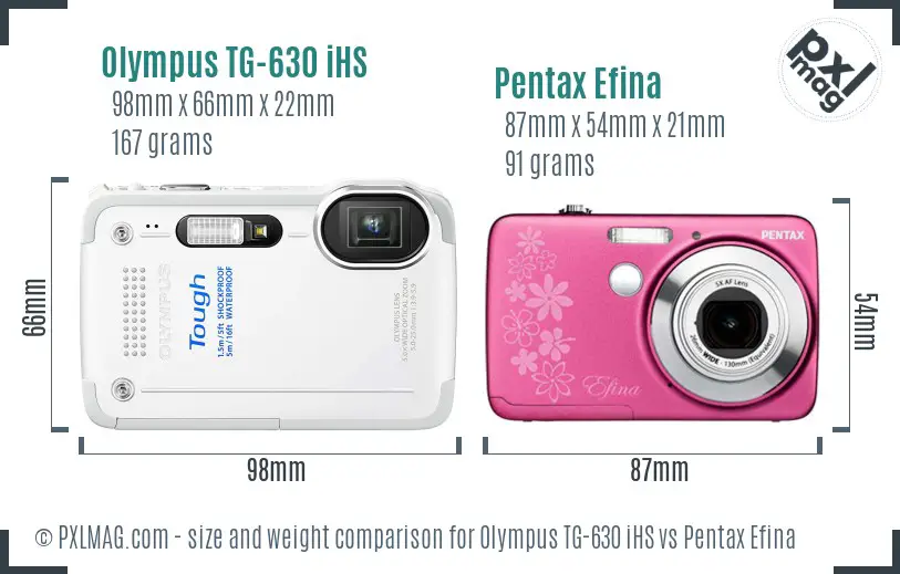 Olympus TG-630 iHS vs Pentax Efina size comparison