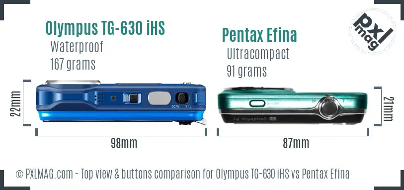 Olympus TG-630 iHS vs Pentax Efina top view buttons comparison