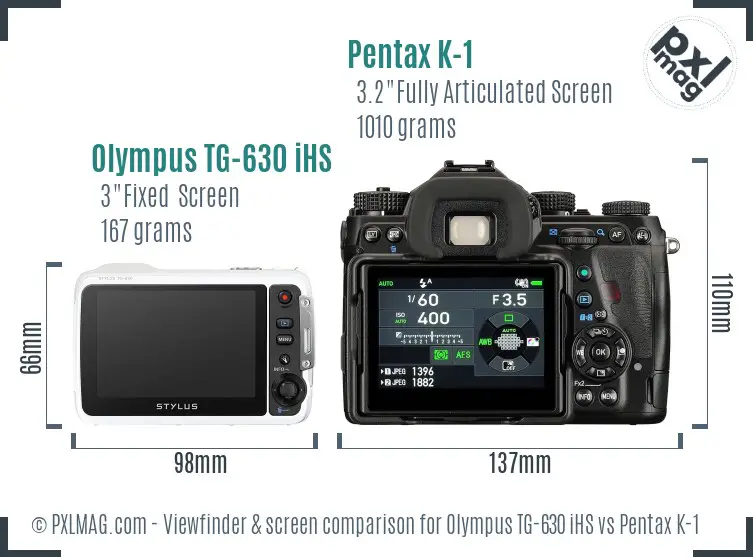 Olympus TG-630 iHS vs Pentax K-1 Screen and Viewfinder comparison
