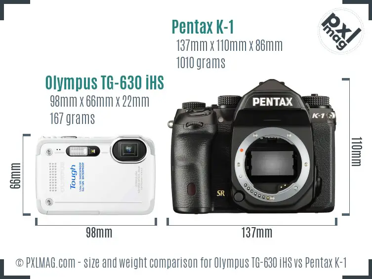 Olympus TG-630 iHS vs Pentax K-1 size comparison