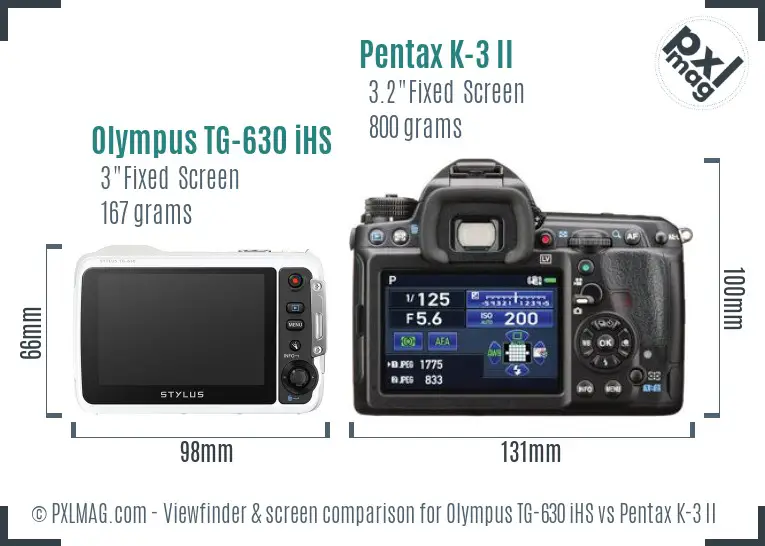 Olympus TG-630 iHS vs Pentax K-3 II Screen and Viewfinder comparison