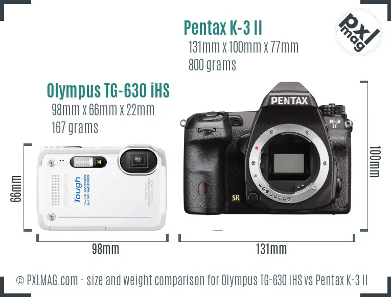Olympus TG-630 iHS vs Pentax K-3 II size comparison