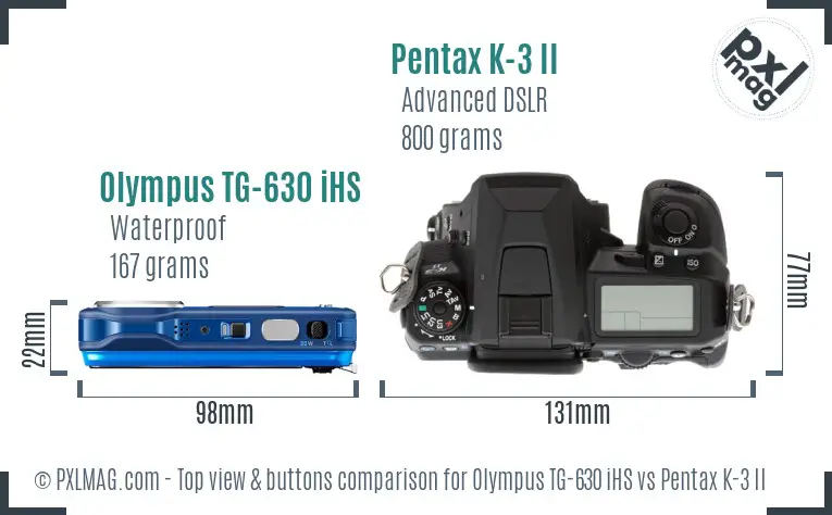 Olympus TG-630 iHS vs Pentax K-3 II top view buttons comparison