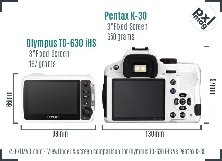 Olympus TG-630 iHS vs Pentax K-30 Screen and Viewfinder comparison