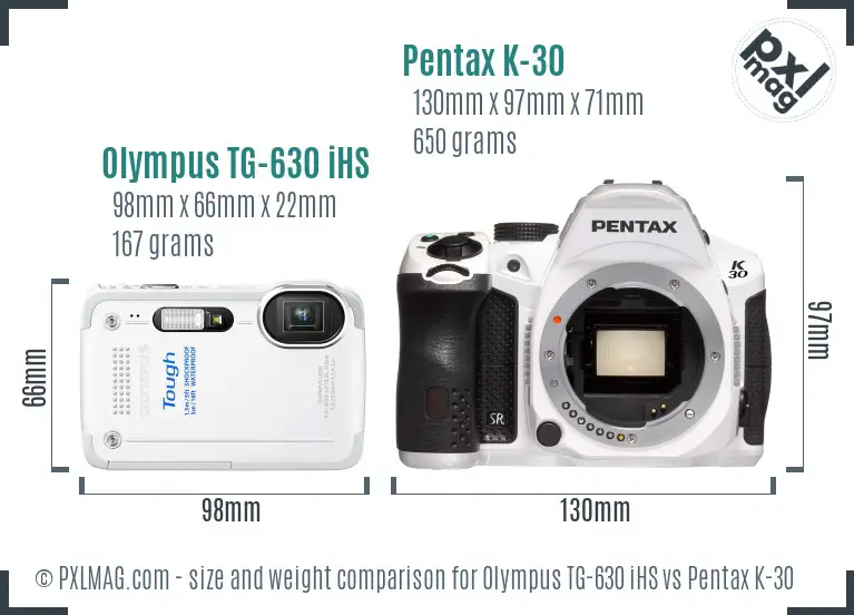Olympus TG-630 iHS vs Pentax K-30 size comparison
