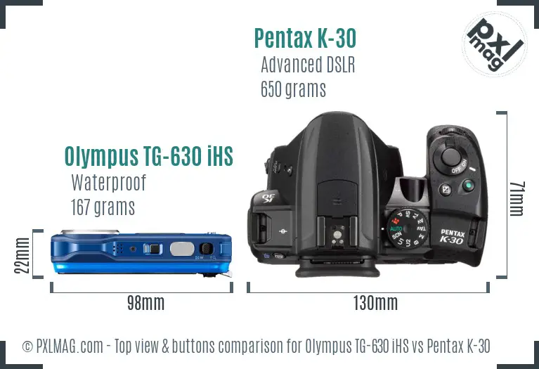 Olympus TG-630 iHS vs Pentax K-30 top view buttons comparison