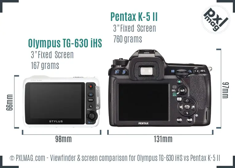 Olympus TG-630 iHS vs Pentax K-5 II Screen and Viewfinder comparison