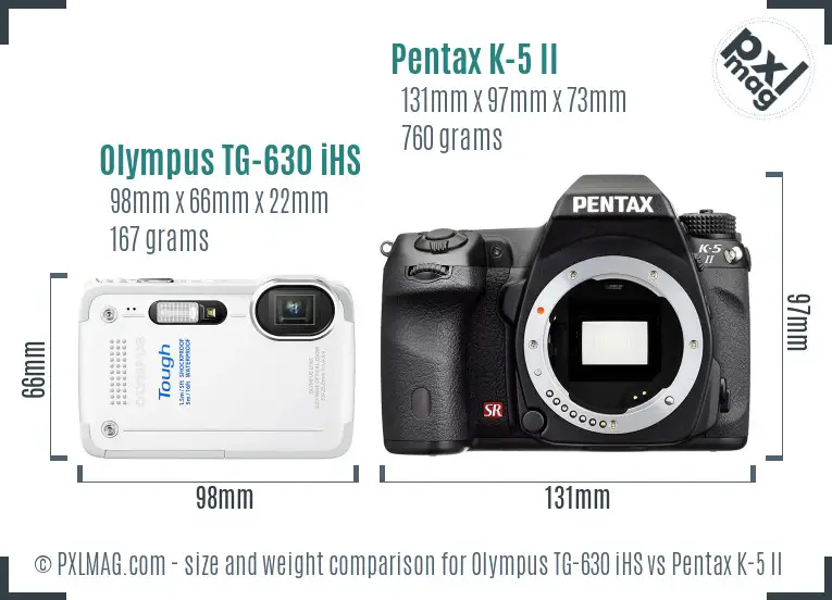 Olympus TG-630 iHS vs Pentax K-5 II size comparison