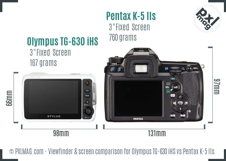 Olympus TG-630 iHS vs Pentax K-5 IIs Screen and Viewfinder comparison