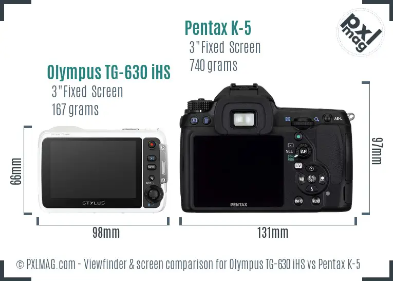 Olympus TG-630 iHS vs Pentax K-5 Screen and Viewfinder comparison