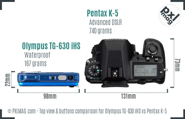 Olympus TG-630 iHS vs Pentax K-5 top view buttons comparison