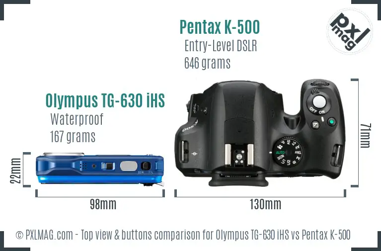 Olympus TG-630 iHS vs Pentax K-500 top view buttons comparison