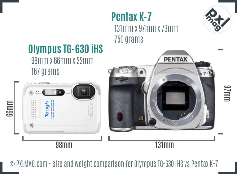 Olympus TG-630 iHS vs Pentax K-7 size comparison