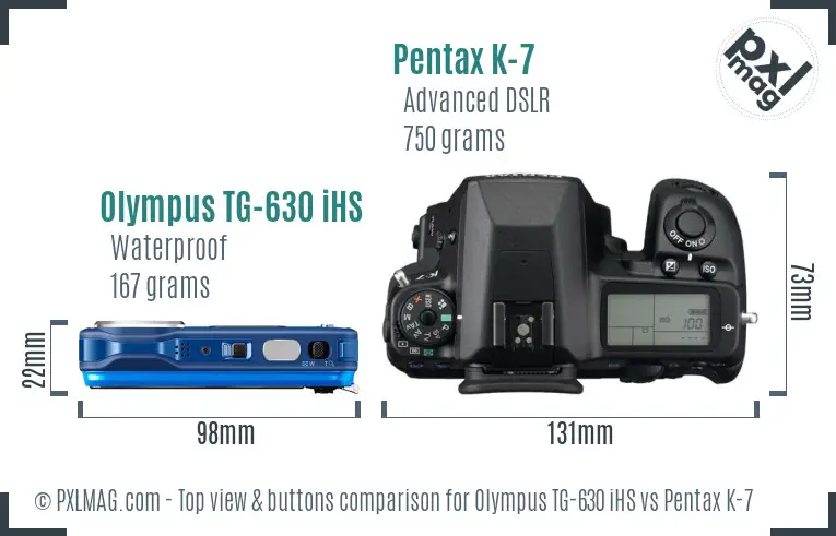 Olympus TG-630 iHS vs Pentax K-7 top view buttons comparison