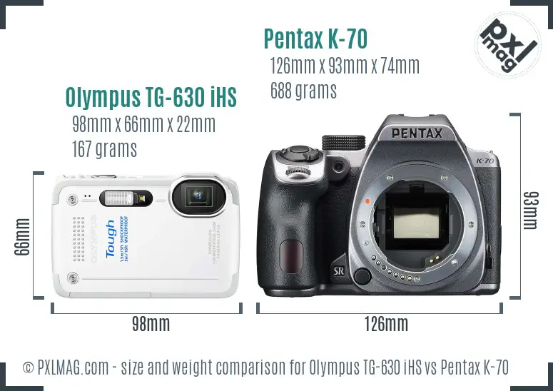 Olympus TG-630 iHS vs Pentax K-70 size comparison