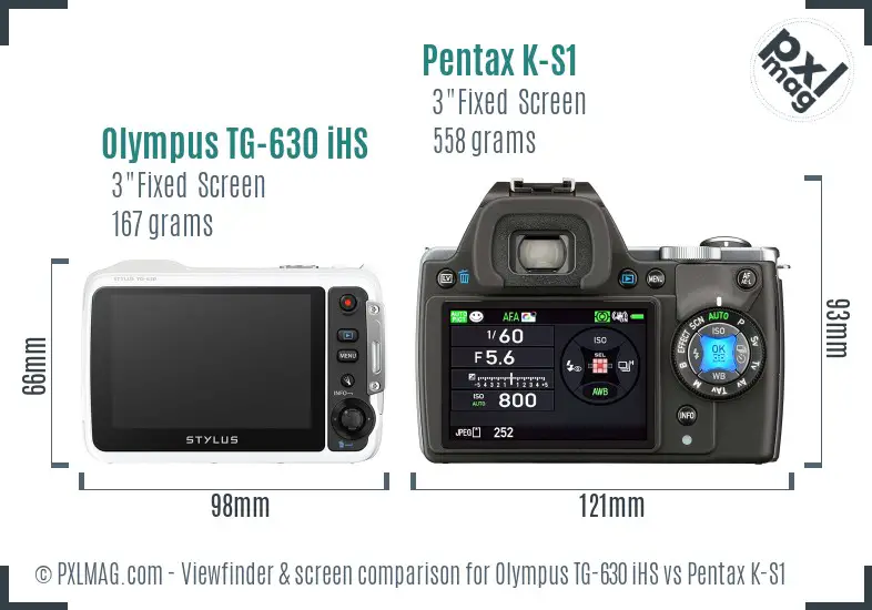 Olympus TG-630 iHS vs Pentax K-S1 Screen and Viewfinder comparison