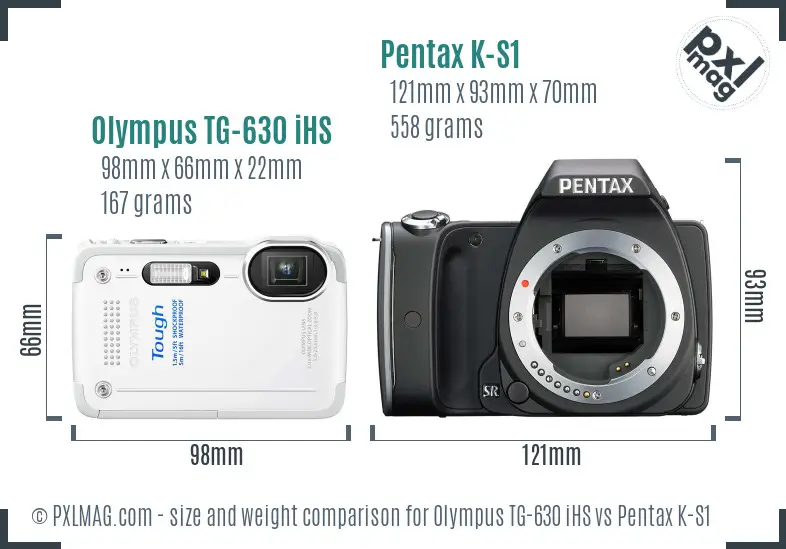 Olympus TG-630 iHS vs Pentax K-S1 size comparison