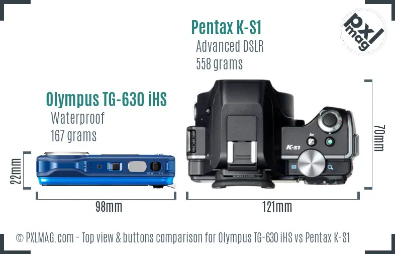 Olympus TG-630 iHS vs Pentax K-S1 top view buttons comparison