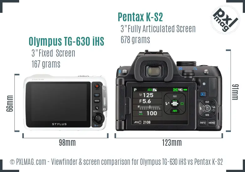 Olympus TG-630 iHS vs Pentax K-S2 Screen and Viewfinder comparison