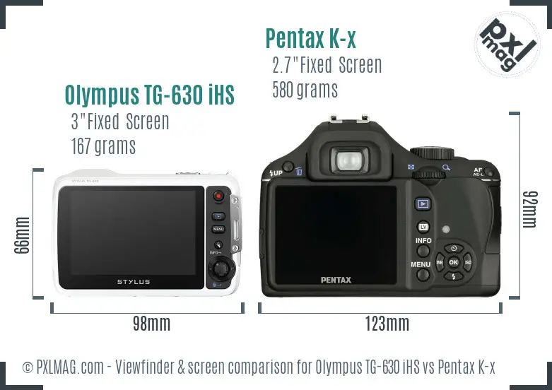 Olympus TG-630 iHS vs Pentax K-x Screen and Viewfinder comparison Olympus TG-630 iHS vs Pentax K-x Screen and Viewfinder comparison