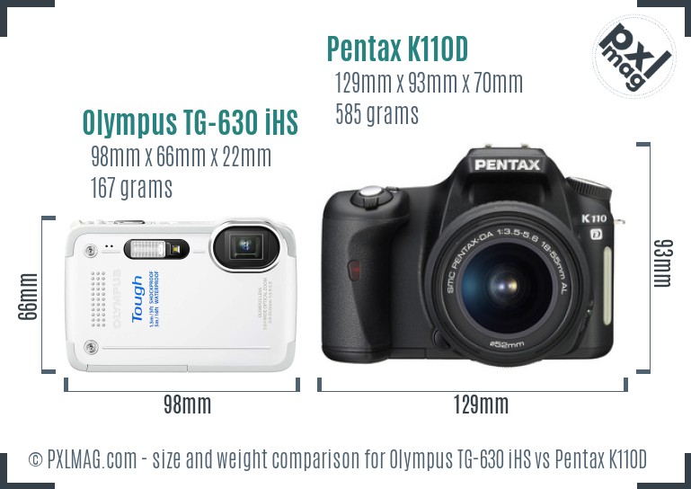 Olympus TG-630 iHS vs Pentax K110D size comparison Olympus TG-630 iHS vs Pentax K110D size comparison