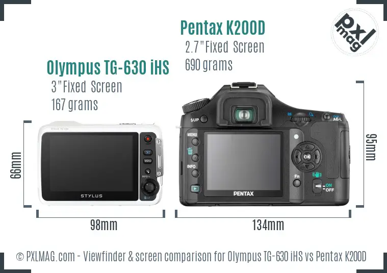 Olympus TG-630 iHS vs Pentax K200D Screen and Viewfinder comparison