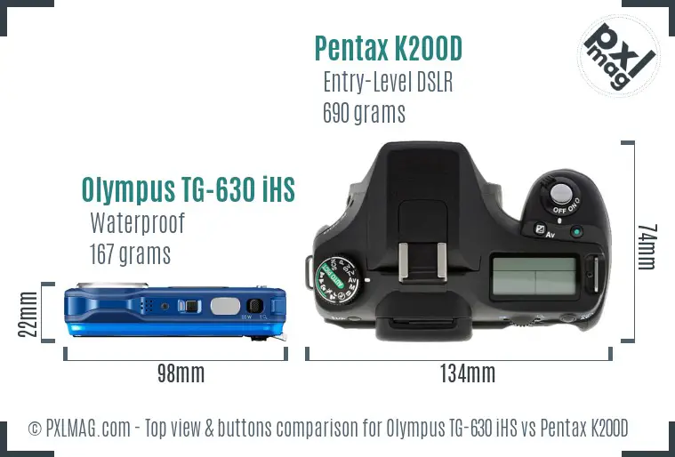 Olympus TG-630 iHS vs Pentax K200D top view buttons comparison