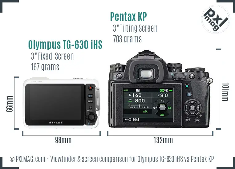 Olympus TG-630 iHS vs Pentax KP Screen and Viewfinder comparison