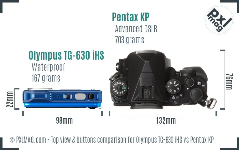 Olympus TG-630 iHS vs Pentax KP top view buttons comparison