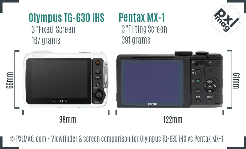 Olympus TG-630 iHS vs Pentax MX-1 Screen and Viewfinder comparison