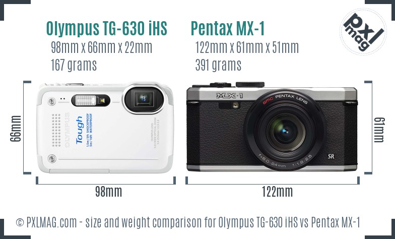 Olympus TG-630 iHS vs Pentax MX-1 size comparison
