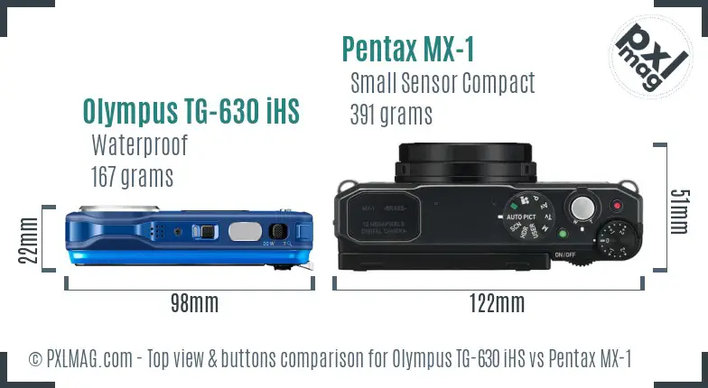 Olympus TG-630 iHS vs Pentax MX-1 top view buttons comparison