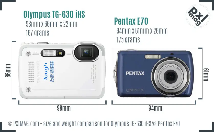 Olympus TG-630 iHS vs Pentax E70 size comparison