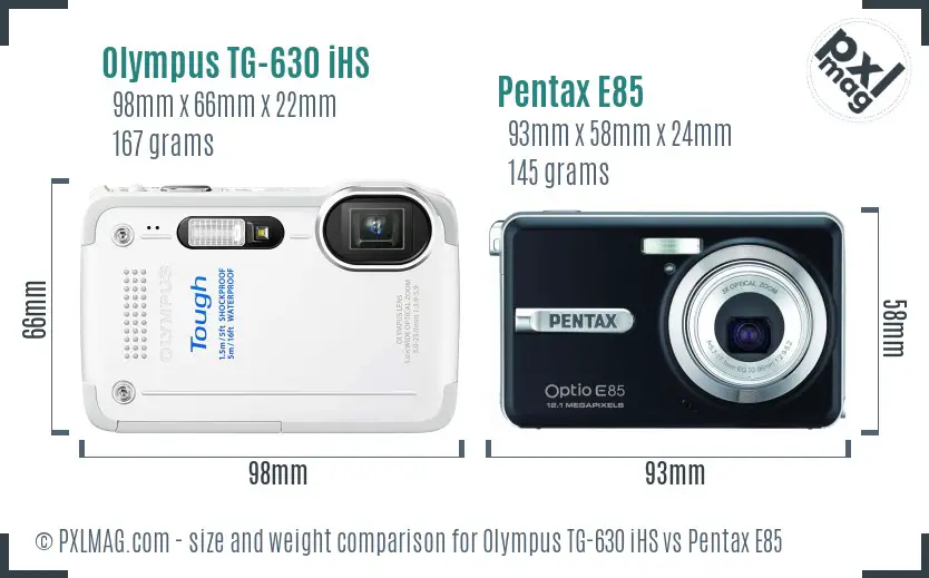 Olympus TG-630 iHS vs Pentax E85 size comparison