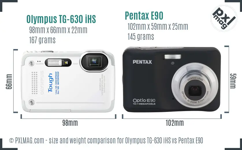 Olympus TG-630 iHS vs Pentax E90 size comparison