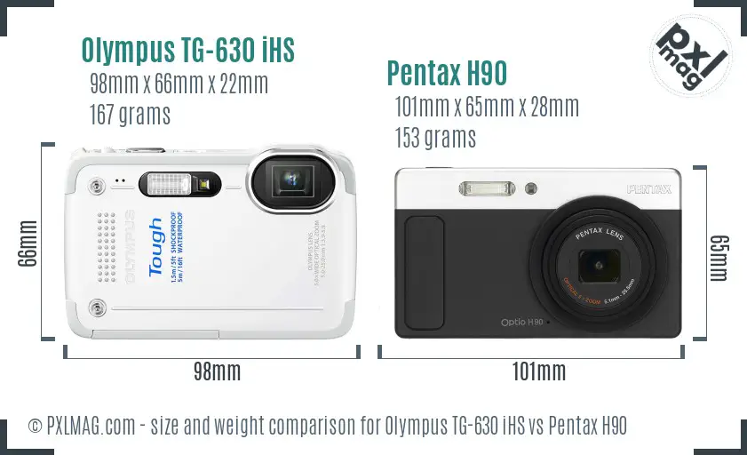 Olympus TG-630 iHS vs Pentax H90 size comparison