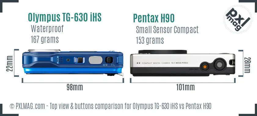 Olympus TG-630 iHS vs Pentax H90 top view buttons comparison