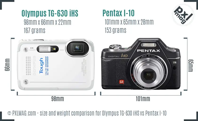 Olympus TG-630 iHS vs Pentax I-10 size comparison