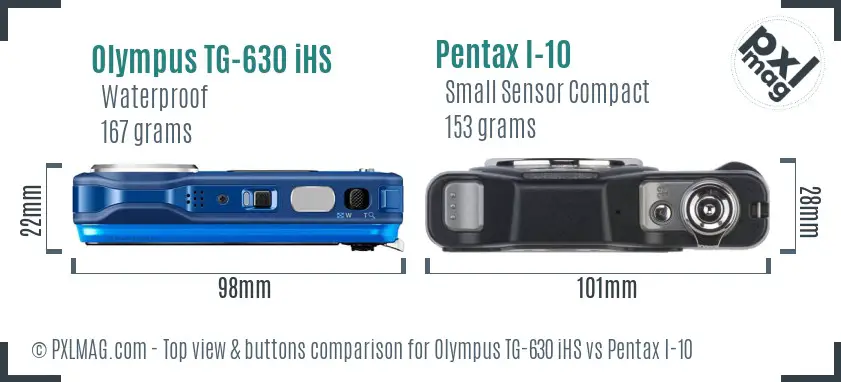 Olympus TG-630 iHS vs Pentax I-10 top view buttons comparison