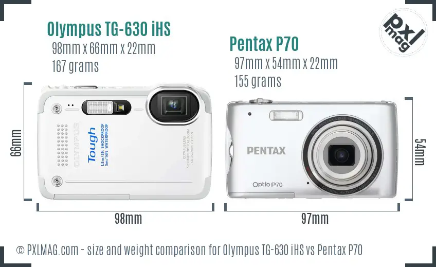 Olympus TG-630 iHS vs Pentax P70 size comparison
