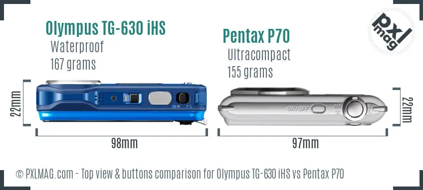 Olympus TG-630 iHS vs Pentax P70 top view buttons comparison
