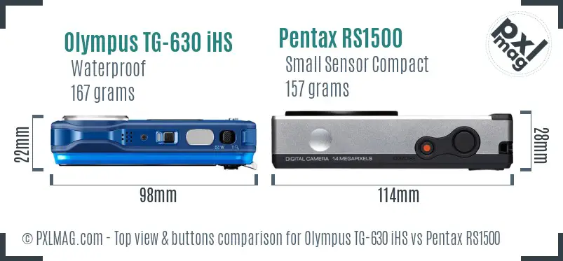 Olympus TG-630 iHS vs Pentax RS1500 top view buttons comparison