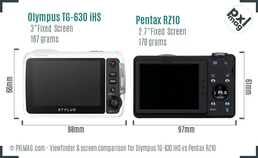 Olympus TG-630 iHS vs Pentax RZ10 Screen and Viewfinder comparison