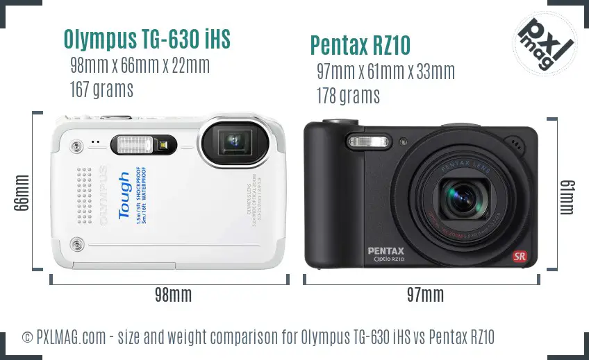 Olympus TG-630 iHS vs Pentax RZ10 size comparison