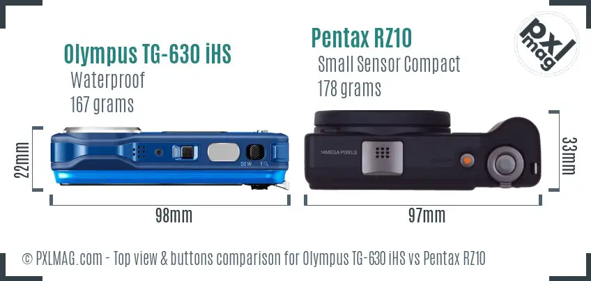 Olympus TG-630 iHS vs Pentax RZ10 top view buttons comparison