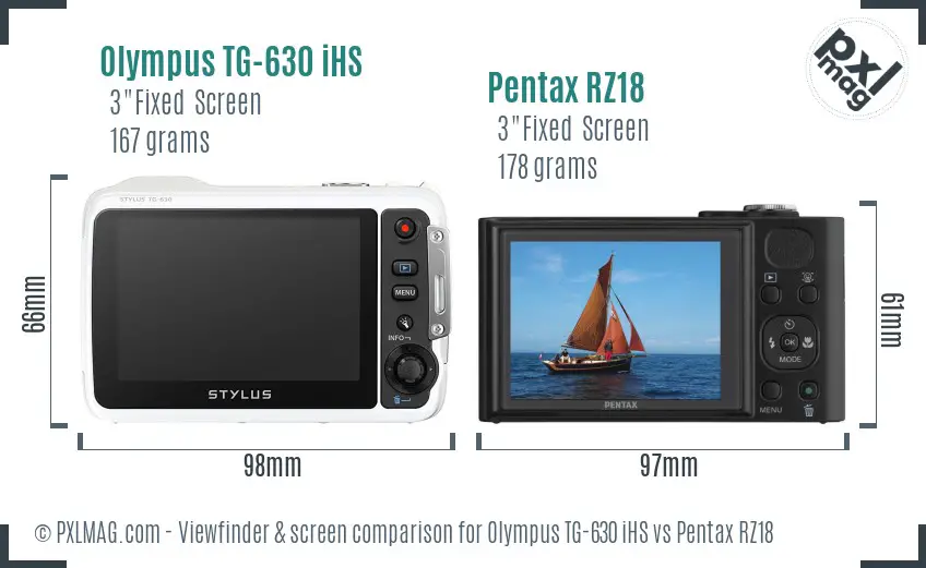 Olympus TG-630 iHS vs Pentax RZ18 Screen and Viewfinder comparison