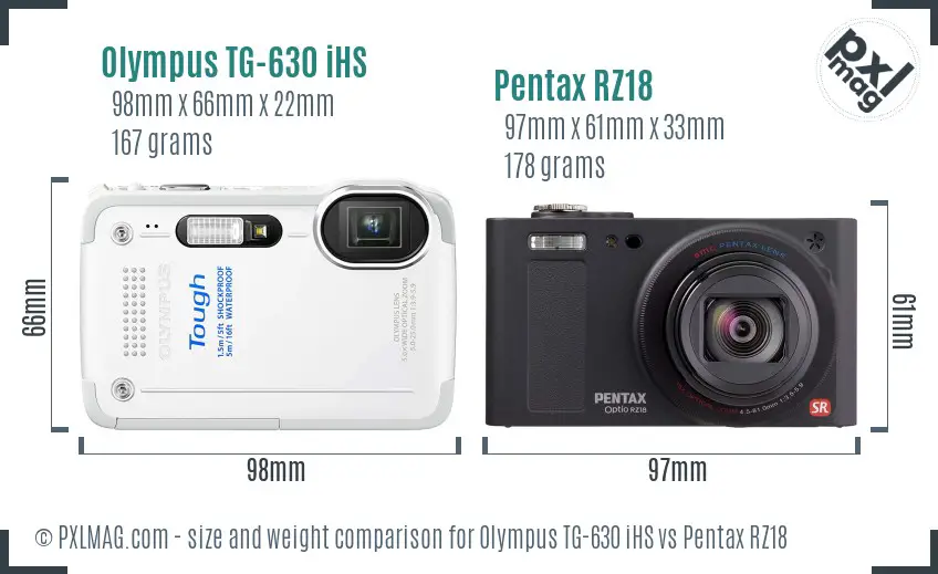 Olympus TG-630 iHS vs Pentax RZ18 size comparison