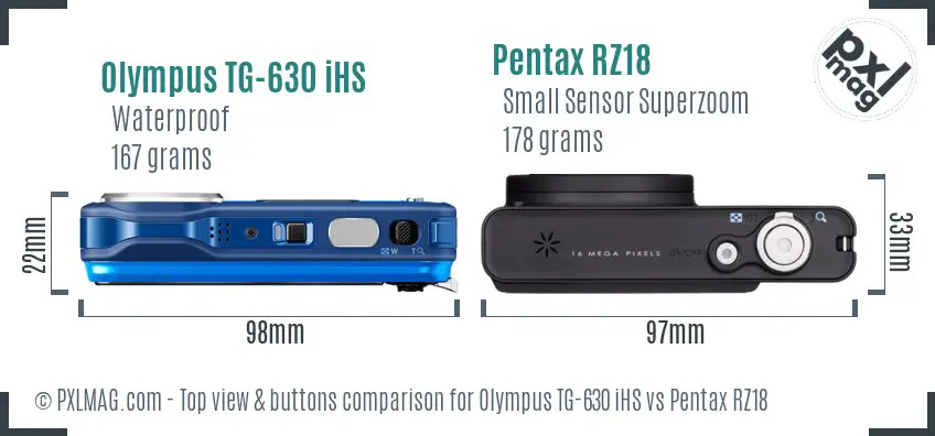 Olympus TG-630 iHS vs Pentax RZ18 top view buttons comparison