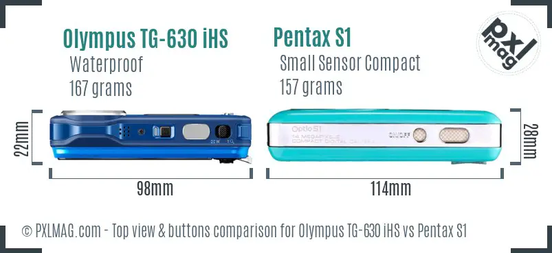 Olympus TG-630 iHS vs Pentax S1 top view buttons comparison Olympus TG-630 iHS vs Pentax S1 top view buttons comparison