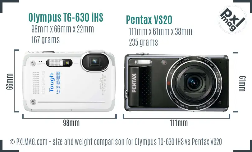 Olympus TG-630 iHS vs Pentax VS20 size comparison